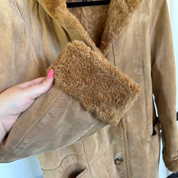 Vintage Leather Pennylane Coat Faux Fur Trim Longline Winter Heavy Hooded Medium - Picture 7 of 12